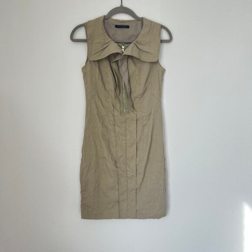 Elie Tahari Khaki Linen Blend Sleeveless Sheath Dress 2 Minimalist Quiet Luxury - Picture 1 of 7